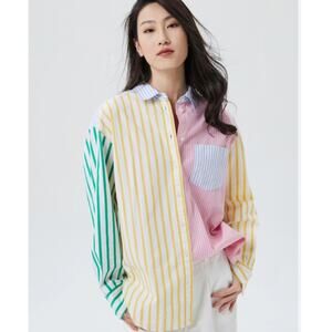 Gap The Big Shirt Button Down Shirt Oversized Colorful Stripe Womens Size XL